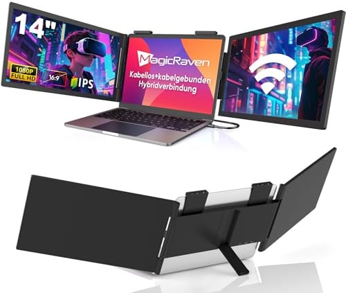 MAGICRAVEN Double Écran PC Portable sans Fil, 14 Moniteur Portable FHD 1080P IPS Double Écran Portatif USB C, Extension Écran pour Ordinateur Portable 14-16.5 Compatible Windows/Mac/Téléphone/Jeux