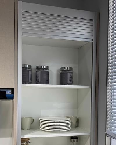 Concertina Tür Schrank Tambour Door， Silberne Rolltür for Schrank, Küche, Speisekammer, Garage, mehrere Größen(70x55cm/28x22in)