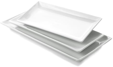 WishDeco Ceramic Serving Platters Set of 3, Rectangular Plates 40/35/30 cm | White Large Serving Trays 16/14/12 inch, Porcelain Serving Dishes, Party Platters for Dessert, Buffet, Snack, Steak, Fruit