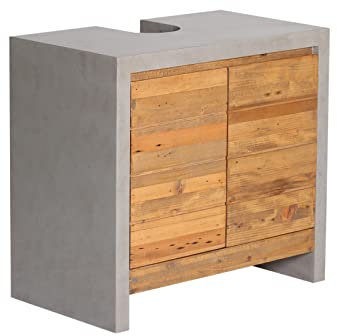 Woodkings Waschbeckenunterschrank 70 cm breit | Massivholz aus Pinie | Rustikal & Modern | Waschtischunterschrank mit Siphonausschnitt | Badezimmer Unterschrank aus Holz I Burnham