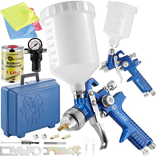 tectake® HVLP Lackierpistolen Set, 0,8/1,3mm Düse, inkl. Koffer - Verschiedene Modelle & Sets - (Set 400309)