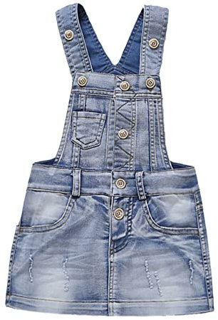 KIDSCOOL SPACE Vestito da Salopette di Jeans per Ragazza, Maglione per Bambine Jean, Azzurro, 4-5 Anni