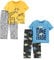 Simple Joys by Carter's Boys' 4-Piece Pajama Set (Short Sleeve Poly Top & Fleece Bottom), Forest Animals/Monster Trucks/Text Print, 4 Years