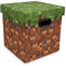 MINECRAFT Grassy Block - Contenedor de almacenamiento de 13 pulgadas con tapa, contenedor plegable de tela, organizador de cubos con asas, cubo para estantes, armario, artículos esenciales de