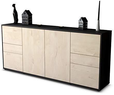 Stil.Zeit Sideboard Gemma, Korpus anthrazit matt, Front Holz-Design Zeder (180x79x35cm) Push-to-Open Technik & Leichtlaufschienen