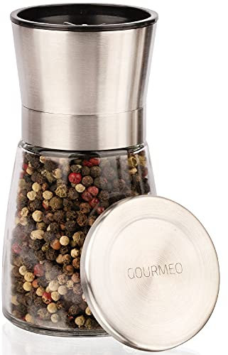 GOURMEO Spice Mill with Ceramic Grinder, Stainless Steel, Pepper and Salt Mill