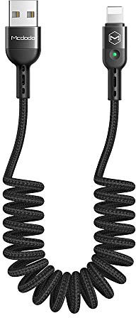 mcdodo Cavo USB elastico arrotolato retrattile sincronizzazione dati cavo di ricarica a spirale per telefono X XR 8 7 espandibile fino a 1,8 m, nero