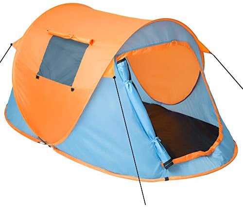 tectake® Tente de Camping instantanée 2 Personnes avec Housse de Transport, Sardines, Cordes et Moustiquaire Protection UV 30 - Tente Pop up Randonnée Bivouac Camping Trekking - 1,5 Kg - Bleu Orange