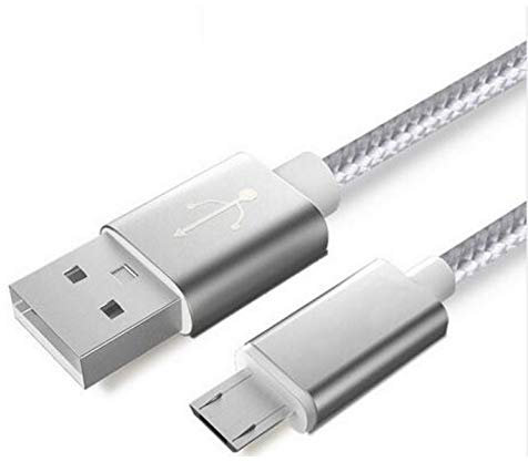 Cable Metal Nylon pour Enceinte Bose SoundLink Color II Android Chargeur USB/Micro USB 1,5m Connecteur Tresse (Argent)