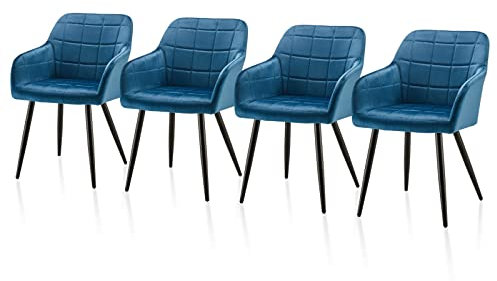 TUKAILAI Esszimmerstühle Set Samt mit Armlehne und Rückenlehne,Küchenstuhl Polsterstuhl Wohnzimmerstuhl Sessel Polstersessel Stuhl,Gepolsterter Sitz,Metallbeine,Armlehnstuhl Sessel (Samt×4, Blau)