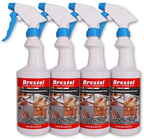 FLÄCHEN-DESINFEKTION 4x 750 ml Oberflächendesinfektion Desinfektionsmittel Türgriffdesinfektion Türklinkendesinfektion Kühlschrankdesinfektion Touchscreendesinfektion Kühlthekendesinfektion