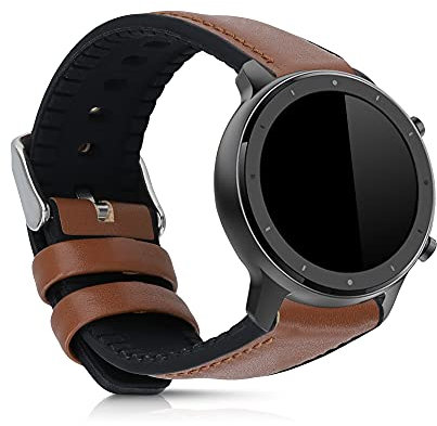 kwmobile Cinturino Pelle PU e Silicone Compatibile con Huami Amzfit GTR (47mm) / GTR 2 / GTR 3 / GTR 4 Cinturino - Cinturini di Ricambio per Smartwatch Marrone/Nero