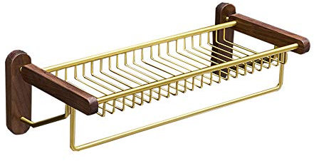 Towel Rack Schwarzer Nussbaum Bad Handtuchhalter Handtuchhalter Mesh Korb Bad Anhänger Wandmontage Licht Luxus Handtuchhalter Starke Tragfähigkeit