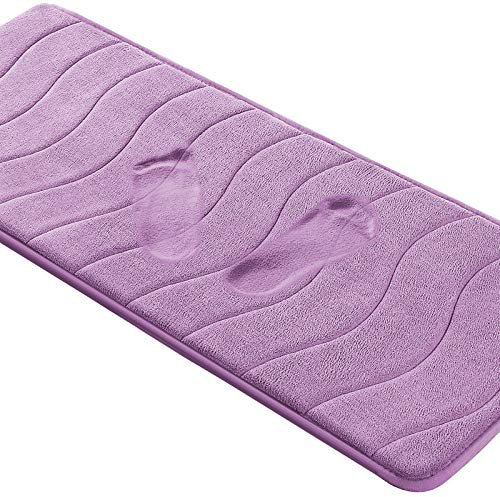 Flamingo P Memory Foam Bath Mat Extra Long Non Slip Shower Bath Mats for Bathroom Bath Rug Water Absorbent Thick Soft Bath Rug for Bathroom, 47x17,Lilac