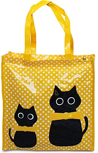 Shopper Borsa Donna In Plastica Busta riutilizzabili per la Spesa Casual Universale Fantasia Gattini (Giallo, M)
