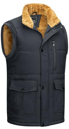 KEFITEVD Gilet de Pêche Décontracté Chaud Hommes coupe-vent col Montant Gilet Polaire Multi Poches Gilet de Chasse au Golf,Gris foncé,XL