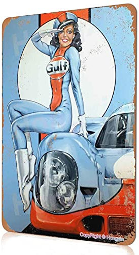 Hongxin Gulf Oil Blechschild Dekoschild Retro Poster Metall Plakat Vintage Türschilder Deko Schild Blech Kunst Schilder Hof Bar Cafe Geschenk 20X30cm