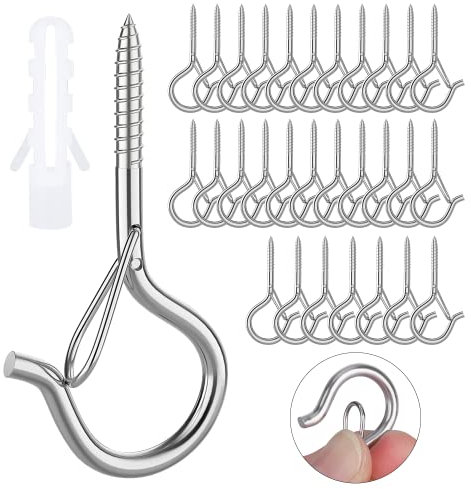 MOGADEE® 30 Stück Schraubhaken Edelstahl,Haken zum Schrauben,Deckenhaken Schwerlast mit Schrauben,Schraubhaken mit Sicherung,Hakenschrauben zum Aufhängen Pflanzenkörben Weihnachtsdekoration Katzennetz