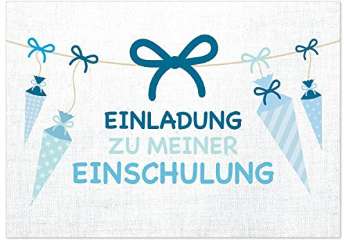 8 Einladungskarten Einschulung mit vorgedruckter Rückseite, Design 6, Karte Einladung 1. Schultag in der Schule