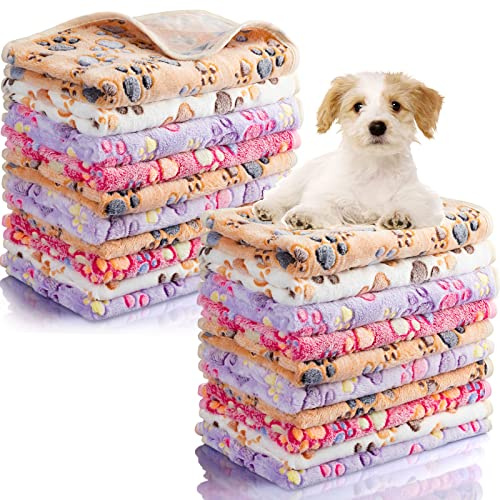 Chumia 40 Pcs Dog Blankets, Pink, White, Brown, Purple, Paw