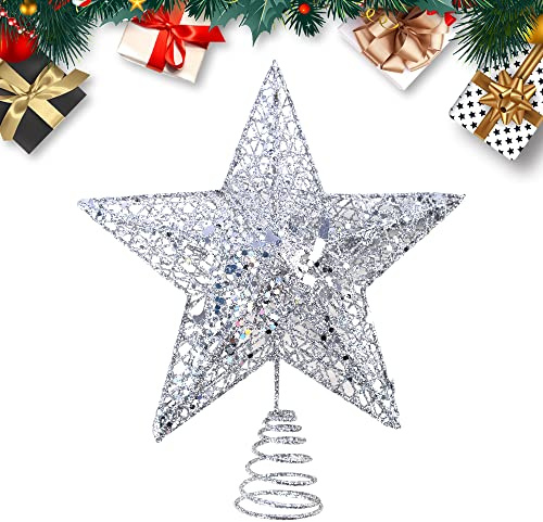 KEYIDO Silver Star for Christmas Tree Christmas Tree Star Topper 25cm/8 inch Xmas Tree Star for Christmas Decorations