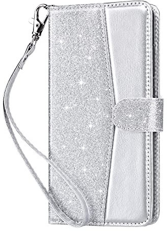 ULAK Handyhülle für Samsung Galaxy S20 FE Hülle Premium Leder Schutzhülle Tasche Flip Case Standfunktion Kartenfach Klapphülle mit Stoßfest Magnetisch Cover für Samsung S20 FE 6,5 Zoll - Silber