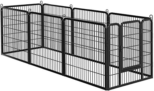 Abician Parc pour Chien en 8 Panneaux Cage pour Chien de 80x80 cm Enclos Chiens Chiot Lapin Rongeur avec Porte Clôture pour Chiens en Métal