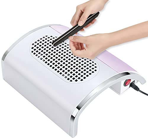 Saviland 80W Nail Dust Collector: Powerful Dust Collector Nail Salon with 2 Fans& 2 Non-Woven Bags Dust Extractor Nails One Button Control Nail Art Tools for Acrylic Dip Powder Gel Nail Polish, Purple