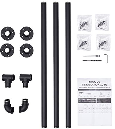 Handlauf Schwarz für Treppen Innen, 8 Feet Handlauf GeläNder Lange Stufe FußSchiene Industrielles Rustikales Rohrförmiges Rutschfestes Sicherheitsgeländer (8FT)