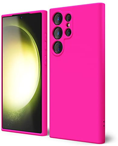 oakxco für Samsung Galaxy S23 Ultra Hülle Silikon Case mit Kameraschutz, Ultra Dünn Bunt Handyhülle Mädchen, Einfarbig Handy Hülle Slim Schutzhülle, Matt TPU Weich Gummi Silikonhülle, Neon Hot Pink