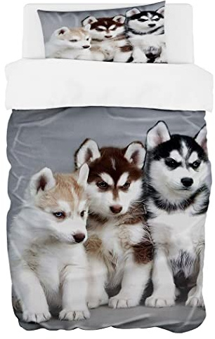 Zomer Bettwäsche Set 135x200 Bettwäsche 2tlg Weich Mikrofaser Bettbezug - 1 Bettdeckenbezug + 1 Kissenbezug 80x80cm mit Husky Dog