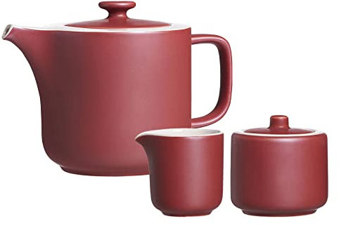 Ritzenhoff & Breker Jasper Teezubehör Set, Beere, Kanne 1,4 Liter, Milchkännchen 170 ml, Zuckerdose ø 8,5 cm, Steinzeug, Mattglasur & Soft-Touch-Haptik
