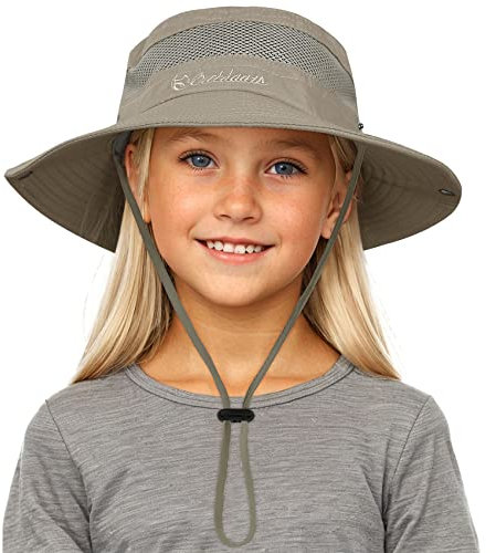 Durio Baby Sonnenhut für Mädchen und Jungen,Sonnenhut Kleinkind, Kinder Fischerhut,Sommerhut Breiter Krempe, Strandhut für Mädchen Jungen Tiefes Khaki 4-12 Jahre