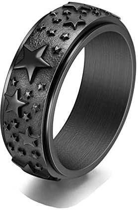 KnSam Versprechen Ring, 8MM Eheringe Herren Stern, Edelstahl Ringe, Herrenring Schwarz Gr.67 (21.3)