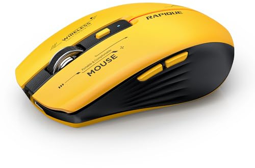 RAPIQUE Bluetooth Wireless Mouse - (BT1/BT2+USB Receiver) Tri-Device Compatibility for PC, Laptop, Computer, MacBook, Tablet (Black and Yellow)