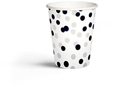 PAW - Bicchieri Carta (250 ml) I 10 Pezzi I Bicchieri Compleanno - Classico, Eleganza, Argento, Nero I Bicchieri Carta Colorati I Confetti