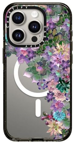 CASETiFY Impact Case for iPhone 15 Pro [4X Military Grade Drop Tested / 8.2ft Drop Protection/Compatible with Magsafe] - MY SUCCULENT GARDEN - Clear Black