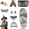 HIQE-FL Perücke Frauen Kostüm,Perücke Frauen Kostüm Halloween Mädchen,Frauen Perücke Mit Gothic Schmuck,Perücke Frauen Kostüm Set,Halloween Karneval Rollenspiel Kostüm Party