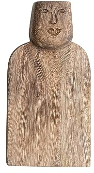 Compact Hand-Carved Mango Wood Cheese Slicer and Cutting Board with Face Handle Design and Combed Finish, Natural