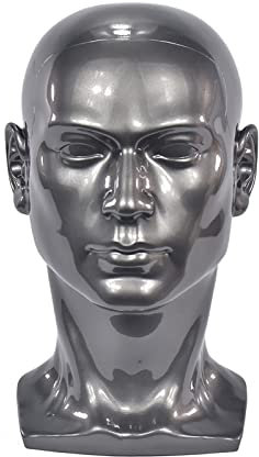 Schaufensterpuppenkopf aus Kunststoff, Männerkopf, mit Perücke, realistisch, zur Präsentation von Hüten, Sonnenbrillen… (Light Gray)