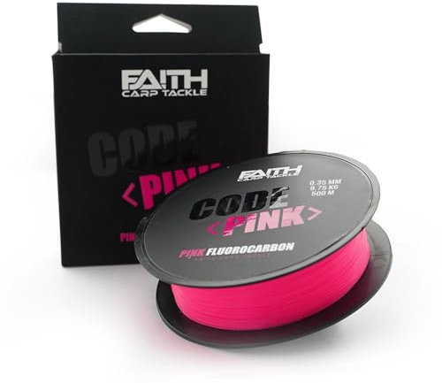 Faith Code Pink Fluorcarbon Angelschnur 0,35mm 500m - 9,75 kg Zugkraft - Unsichtbar, Abriebfest, Rosa - Geeignet für Karpfen, Raubfische, Salzwasser - Doppelter Effekt für scheue Fische - 500m Spule