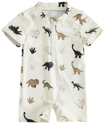 XIXIMAON Toddler Baby Boy Summer Jumpsuit Swimwear Dinosaur Print Short Sleeve Zipper Romper Swimsuit Surfsuit Beachwear