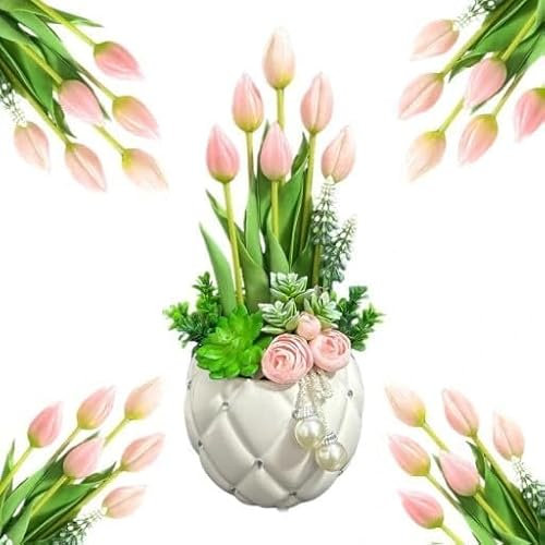Tulipani in silicone realistici in vaso di ceramica | Decorazione di ogni interno | Glamour | Colore rosa