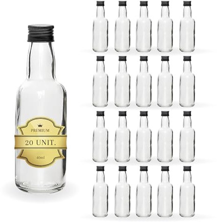 Espirito Rebelde 20 Mini Bouteilles en Verre 40ml avec Bouchon a Vis Noir | Mignonnettes Alcool 4cl, Petites Fioles Échantillons | Idéal pour Cadeaux, Mariages
