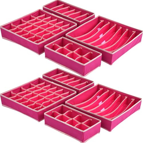 Bazasa 8er Rosenrot Shubladen Organizer Odnungssystem für Kleidershrank Schublade Organizer Schrank Aufbewahrung Box Faltbare Schubladentrenner für Unterwäsche BHS Socken Krawatten Wickelbedarf