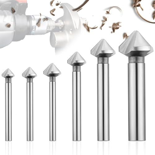 Mikqky Set Svasatori 90° Professionali in Acciaio HSS per Metalli - 6 Pezzi Assortimento (6,3/8,3/10,4/12,4/16,5/20,5mm)
