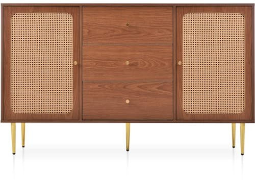 LUNEX HOME Kommode mit 2 Türen und 3 Schubladen und verstellbarem Einlegeboden, für Wohnzimmer und Schlafzimmer, Nussbaum