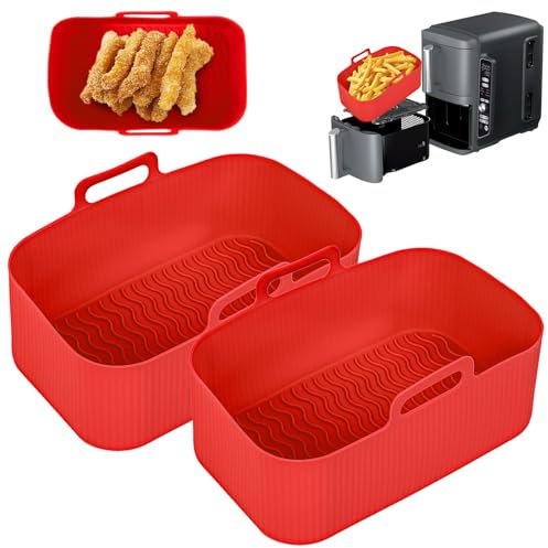 Camiraft 2 Paquet Moule Air Fryer pour Ninja Foodi AF400EU 9.5L,Moule Silicone Airfryer pour Ninja Double Stack XL SL400EU,Accessoire Air Fryer,Moule Silicone Airfryer Pot(Rouge)