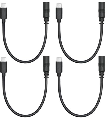 4Pcs Short DC 5.5mm x 2.1mm to USB C Power Cord 6inch, DC 5521 Female to USB Type C Male Plug 5V 5A Power Charging Cord Extension Cable, for LED Desk Lamp, Small Fan Etc Other USB Type C Equipment