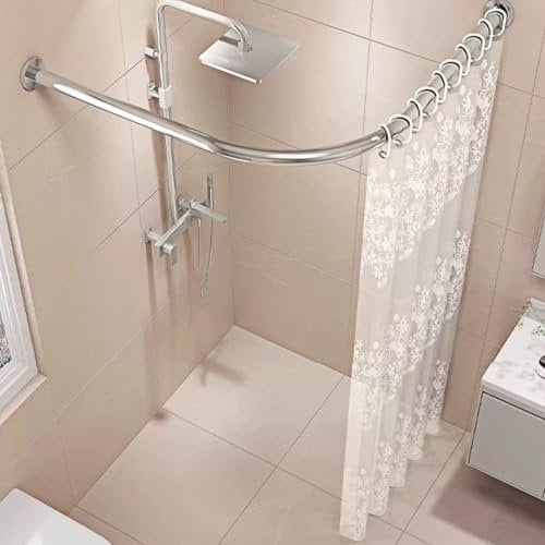 Asta per tenda da doccia senza foratura, a forma di L, regolabile, in acciaio inox, staffa per tenda da doccia, adatta per spogliatoio del bagno (75-95x75-95 cm)
